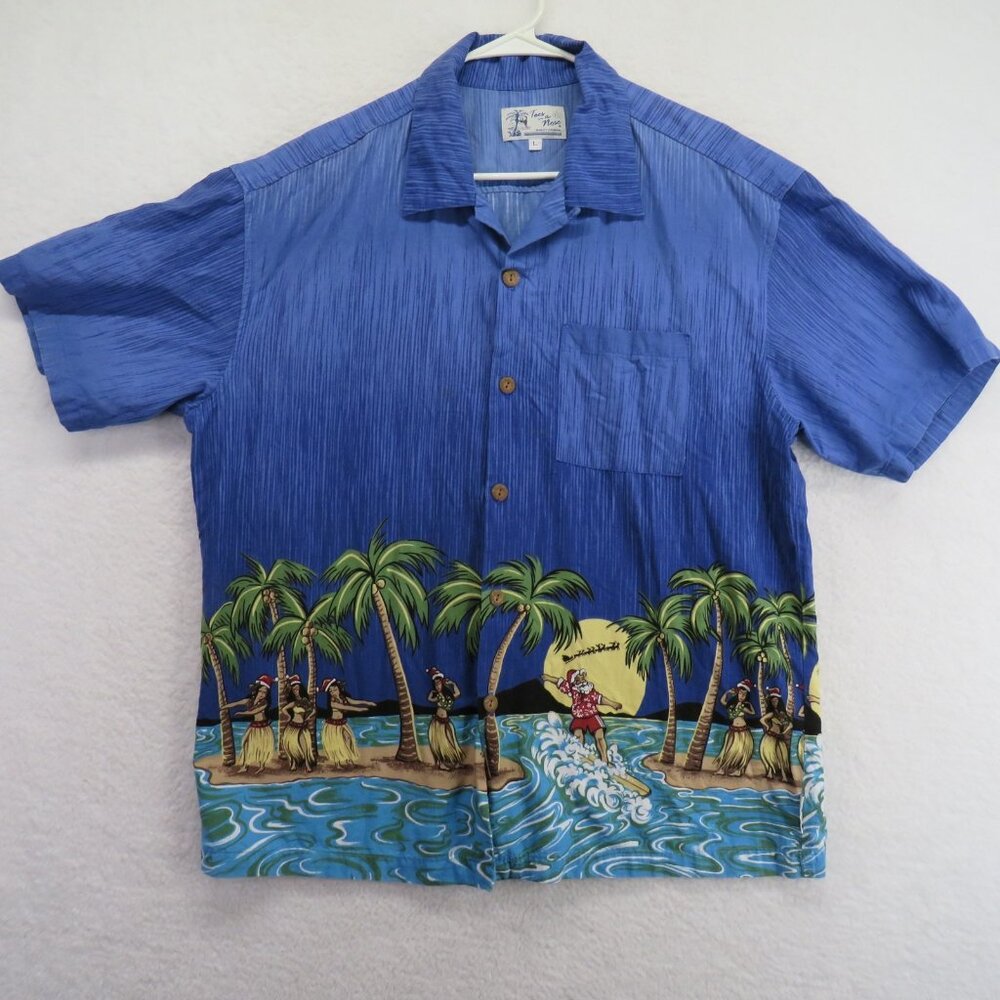 Toes on the Nose Shirt Mens Large Hawaiian Christmas Santa Hula Surfer Island